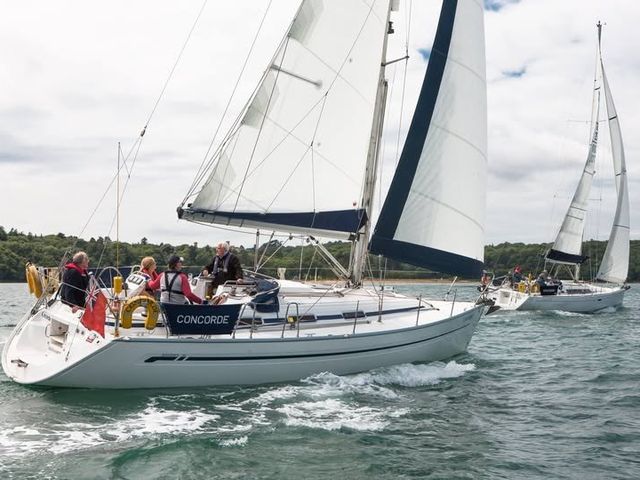 Concorde under sail with a full crew aboard